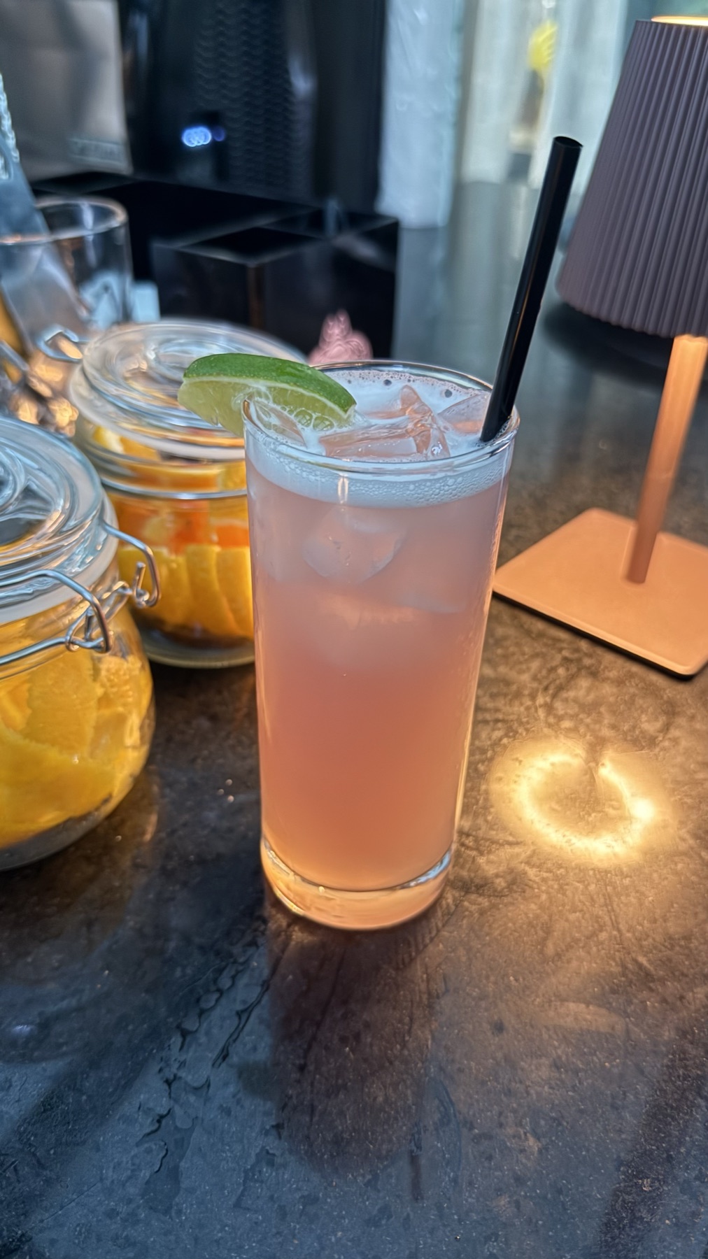 Pink cocktail at Wano Terrace